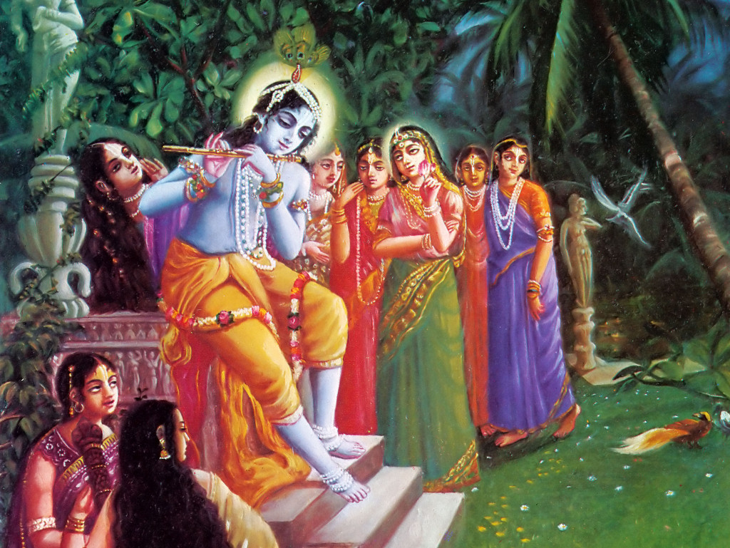 Krishna-Plays-on-His-Flute-in-the-Forrest-of-Vrindavan-and-the-Gopis-are-Attracted