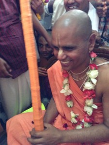 HH Bhakti Prema Swami accepting greetings after receiving his sanyasa diksha,